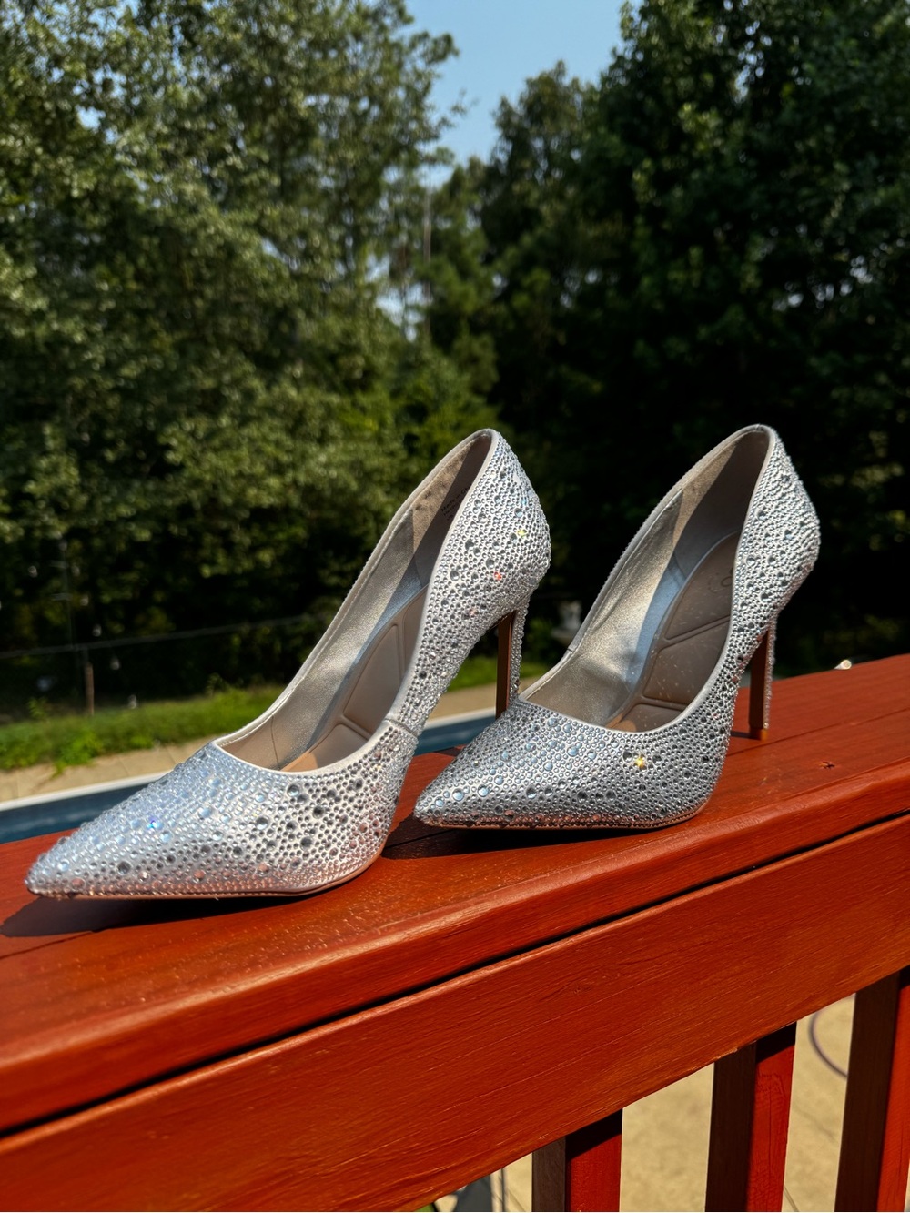 Aldo Silver Crystal-Embellished Pointed Stiletto Heels